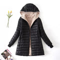 Women's Black Reversible Sherpa Lined Puffer Jacket Hooded Winter Coat