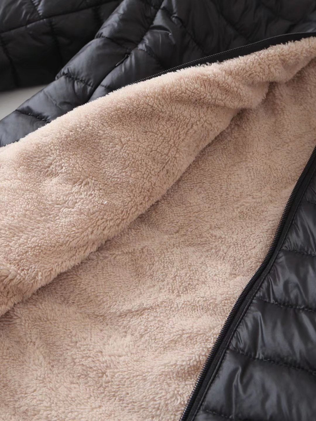 Women's Black Reversible Sherpa Lined Puffer Jacket Hooded Winter Coat