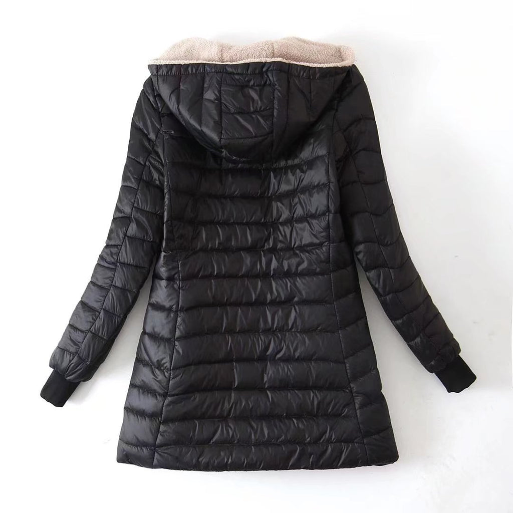 Women's Black Reversible Sherpa Lined Puffer Jacket Hooded Winter Coat