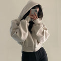 Women's Cropped Zip Up Hoodie Oversized Long Sleeve Hooded Sweatshirt
